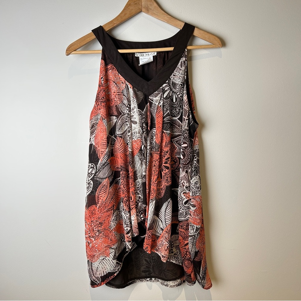 Vintage Y2K Floral Sleeveless Top - Brown and Coral Floral Halter